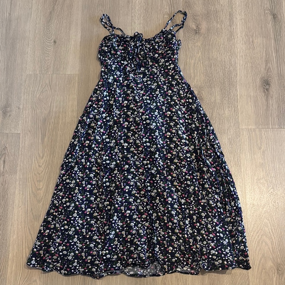 Lulu's Floral Midi Dress - Black and Multicolor